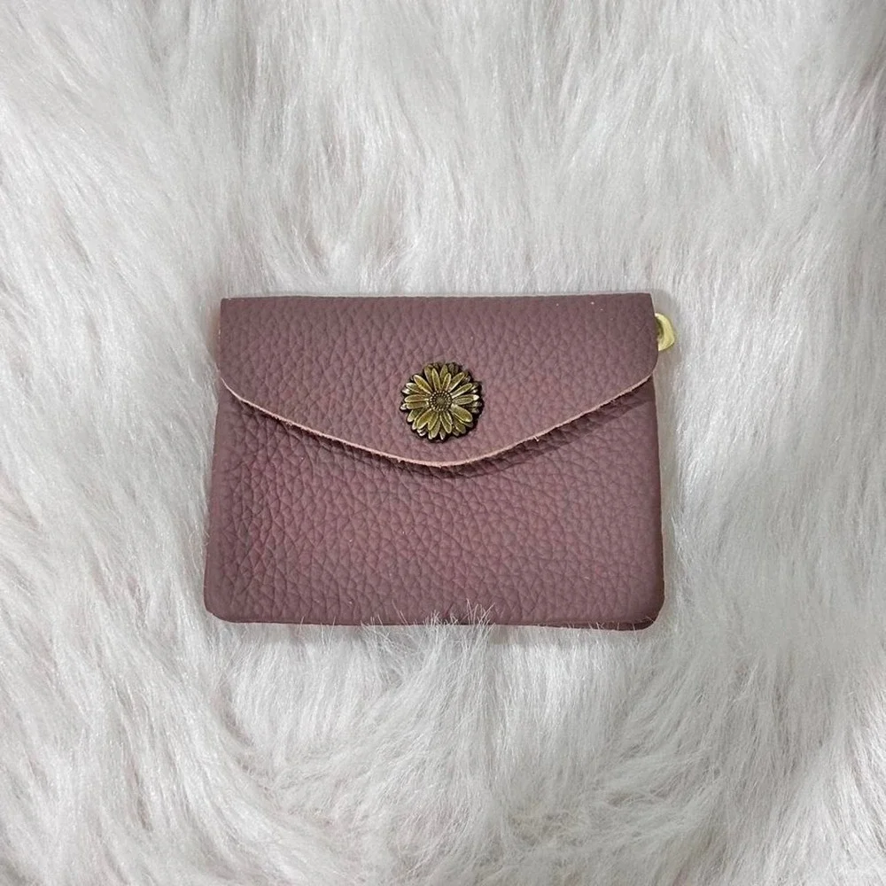 Boho Mauve Pebbled Leather Daisy Envelope Wallet Card Holder
